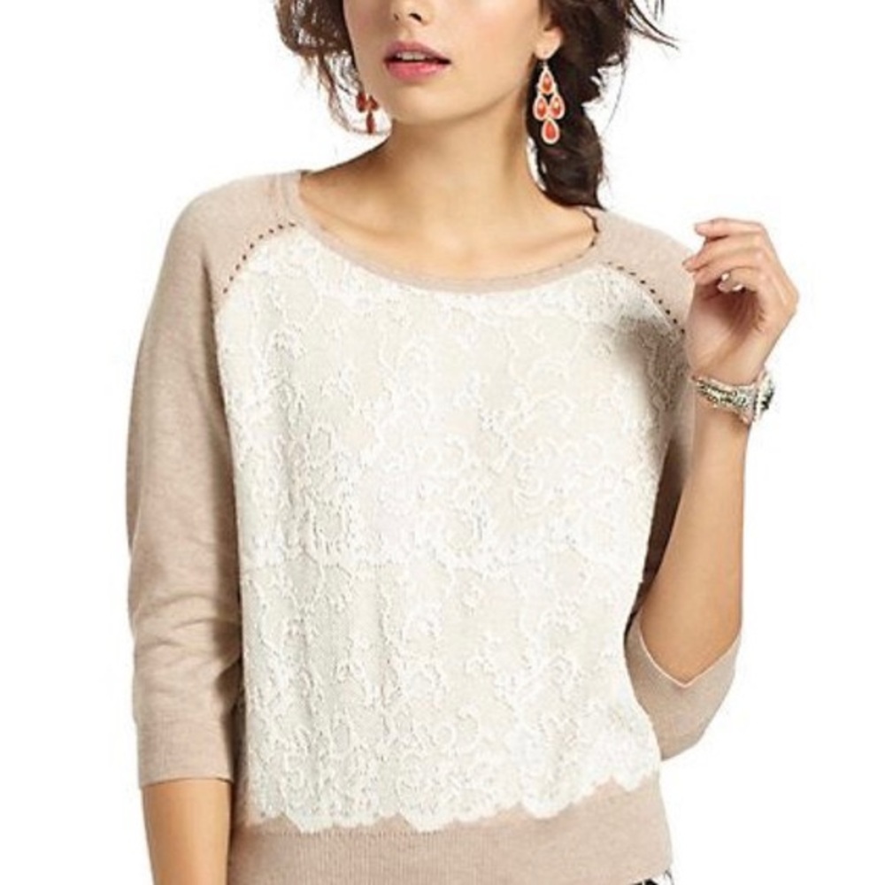 Elegant Beige and White Lace Sweater